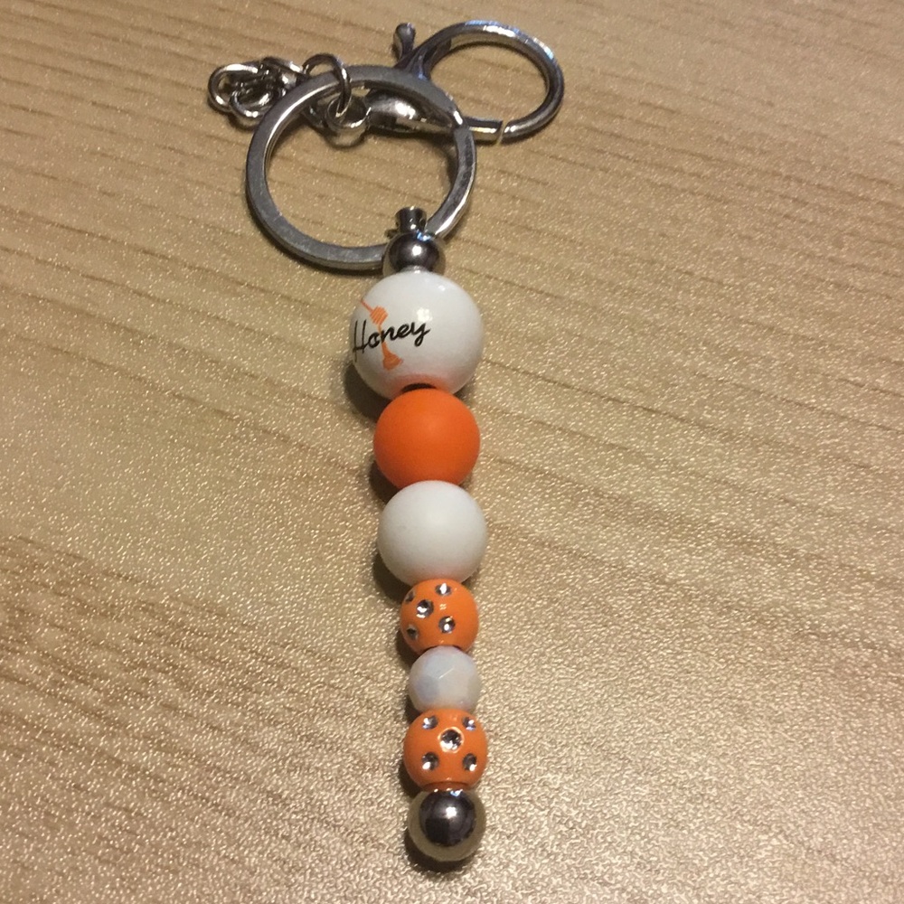 Orange and White Beaded Keychain